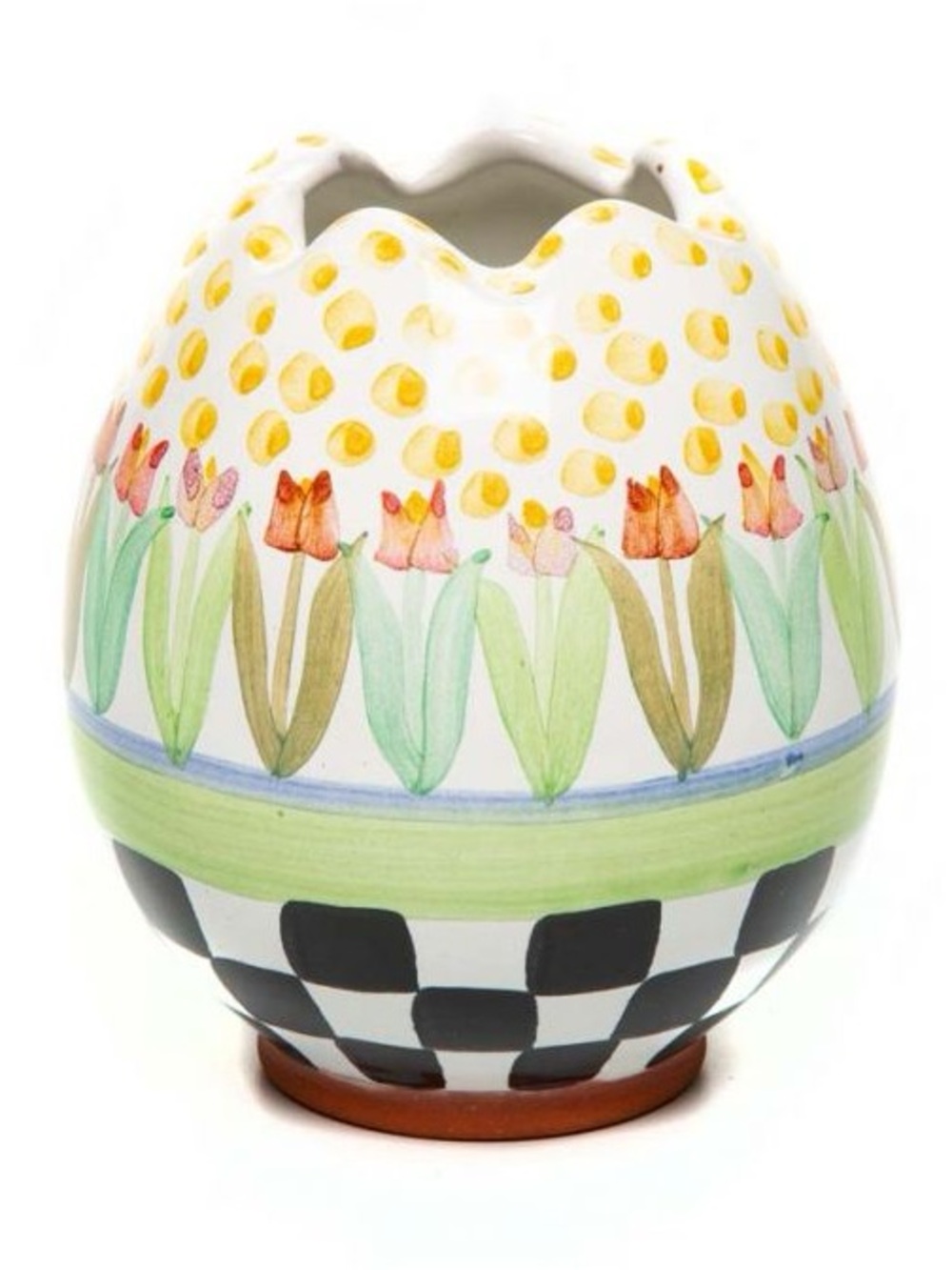MACKENZIE-CHILDS | Vintage Hand-Painted Tulip Garden Egg Majolica Vase